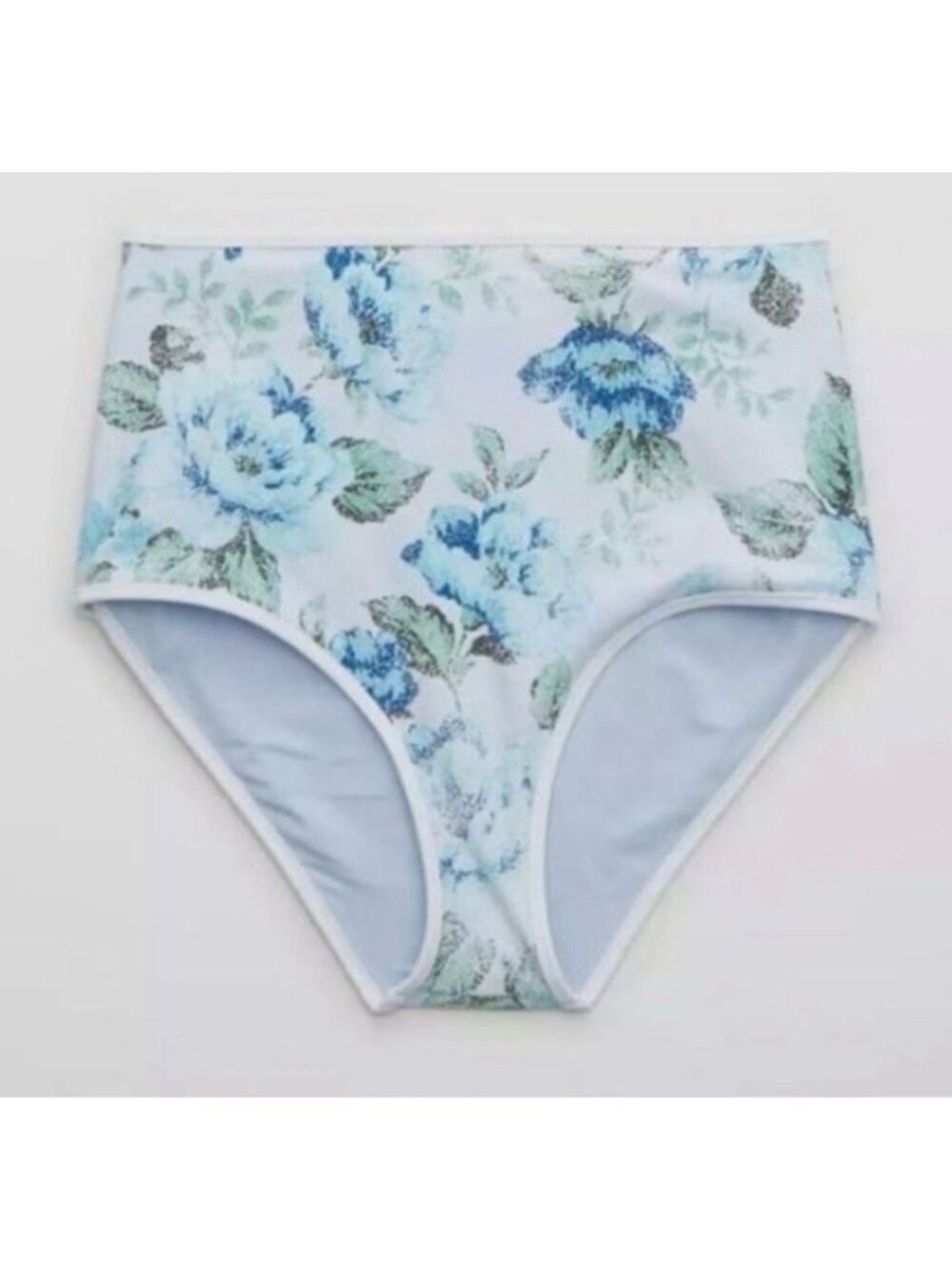 NWT Aerie Blue Floral High Waisted Full Coverage Bikini Bottom - Size: Large